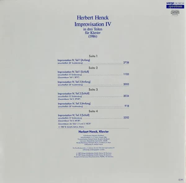 Herbert Henck — Improvisation IV - In Drei Teilen Für Klavier (1986)
