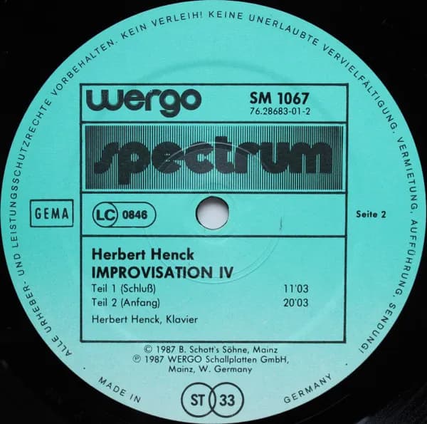 Herbert Henck — Improvisation IV - In Drei Teilen Für Klavier (1986)