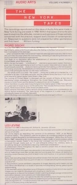 Ingrid Sischy, Les Levine, Manhattan Project (7), Bob Feldman (2), Helen Wiener, Willoughby Sharp — The New York Tapes