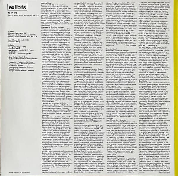 Gerd Zacher - Mauricio Kagel / Juan Allende-Blin / György Ligeti — Phantasie Für Orgel Mit Obbligati / Sonorités / Volumina • Étude Nr.1 ("Harmonies")