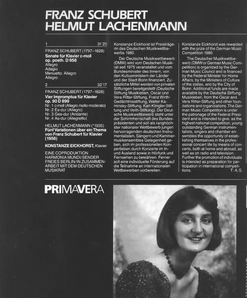Franz Schubert, Helmut Lachenmann, Konstanze Eickhorst — Sonate D 958 - Vier Inpromptus op. 90 - Fünf Variationen über ein Thema von Schubert
