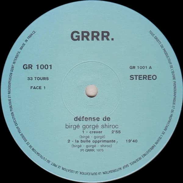 Jean-Jacques Birgé, Francis Gorgé, Shiroc — Défense De