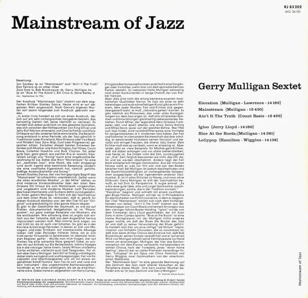 Gerry Mulligan And His Sextet — Mainstream Of Jazz