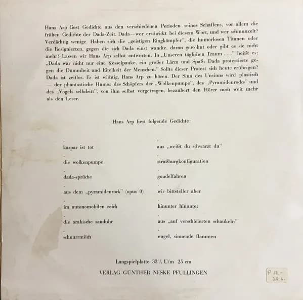 Hans Arp — Hans Arp Liest Hans Arp