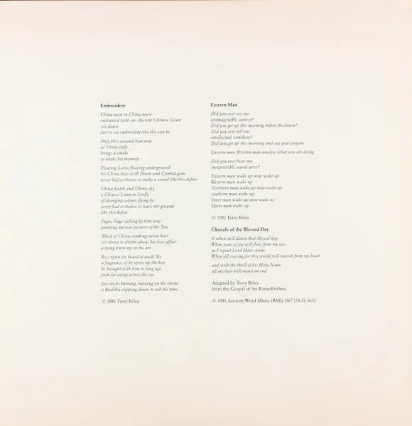 Terry Riley — Songs For The Ten Voices Of The Two Prophets