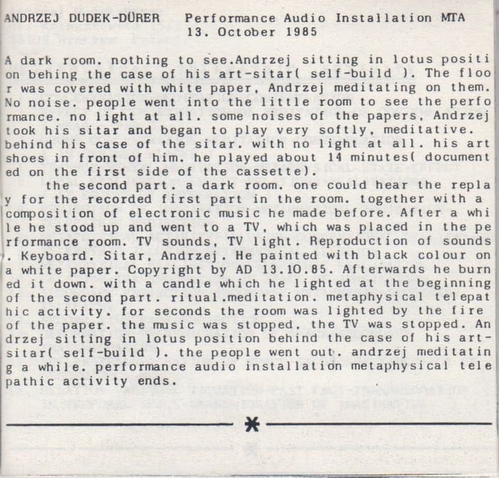 Performance 13. Oct. 1985