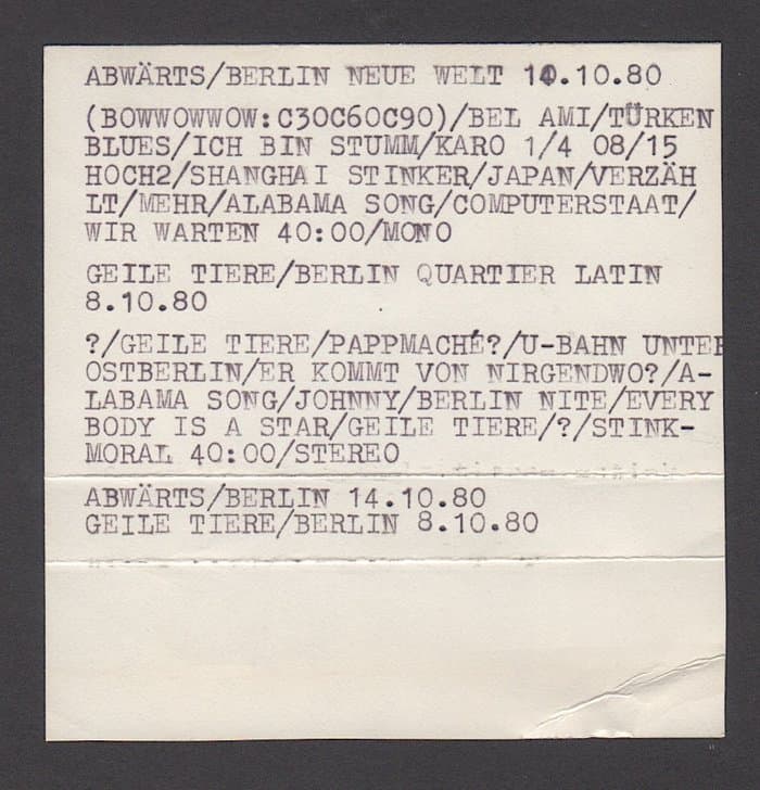 live Berlin Neue Welt 14 10 1980 und Quartier Latin 8 10 1980