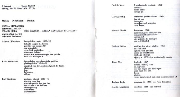 5. Konzert Saison 193/74 Programmheft zu Trio ExVoco Concert