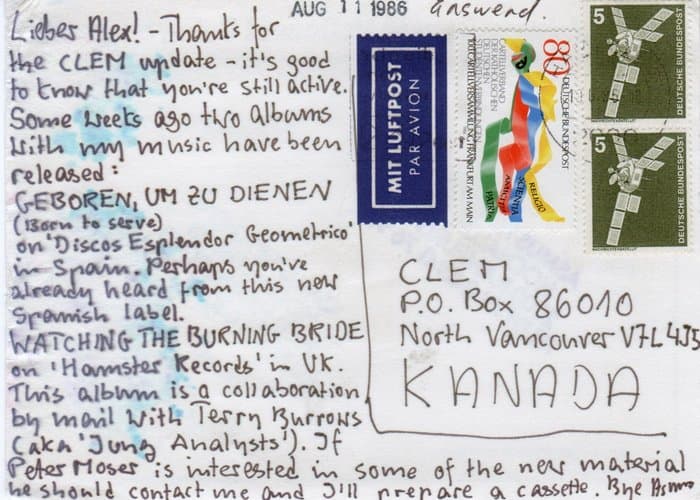 Asmus Tietchens Promo Postcard to CLEM
