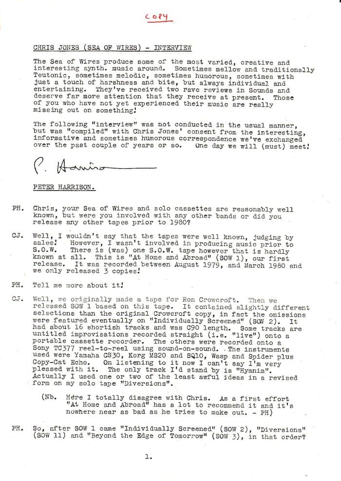 Interview with Peter Harrison 1982