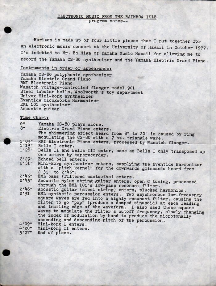 Don Slepian "Electronic Music from the Rainbow Isle Tape Program Info