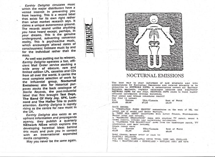 Earthly Delights mail order material 1991 - 2000