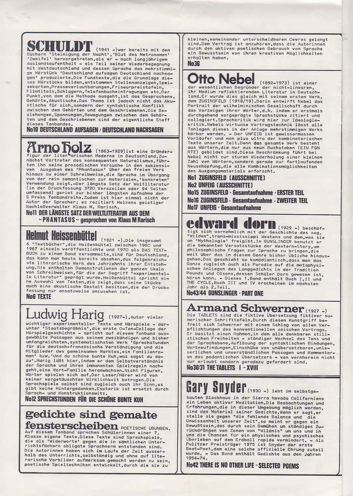 Edition S Press Akustische Literatur Katalog 1975 (1-47)