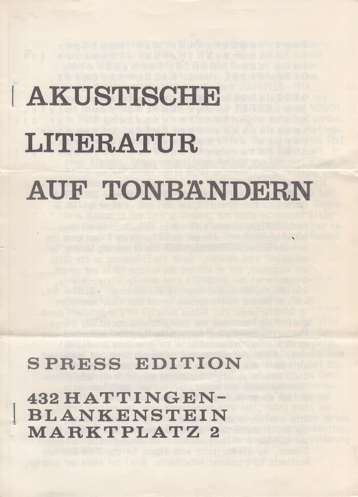 Edition S Press Akustische Literatur Katalog 1971 (No.1-7)