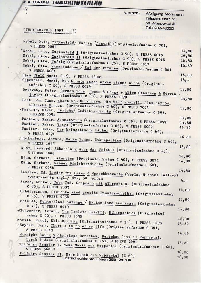 Edition S Press Katalog 1983 - Vertrieb Mohrhenn
