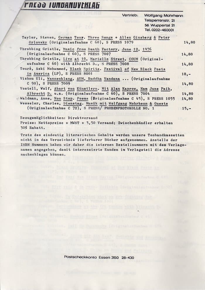 Edition S Press Katalog 1983 - Vertrieb Mohrhenn