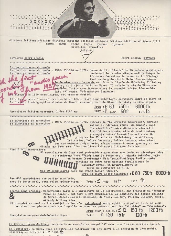 Promo-Sheet to Books for La Dernier Roman Du Monde / Le CInematier / Chopin Dans L'essex