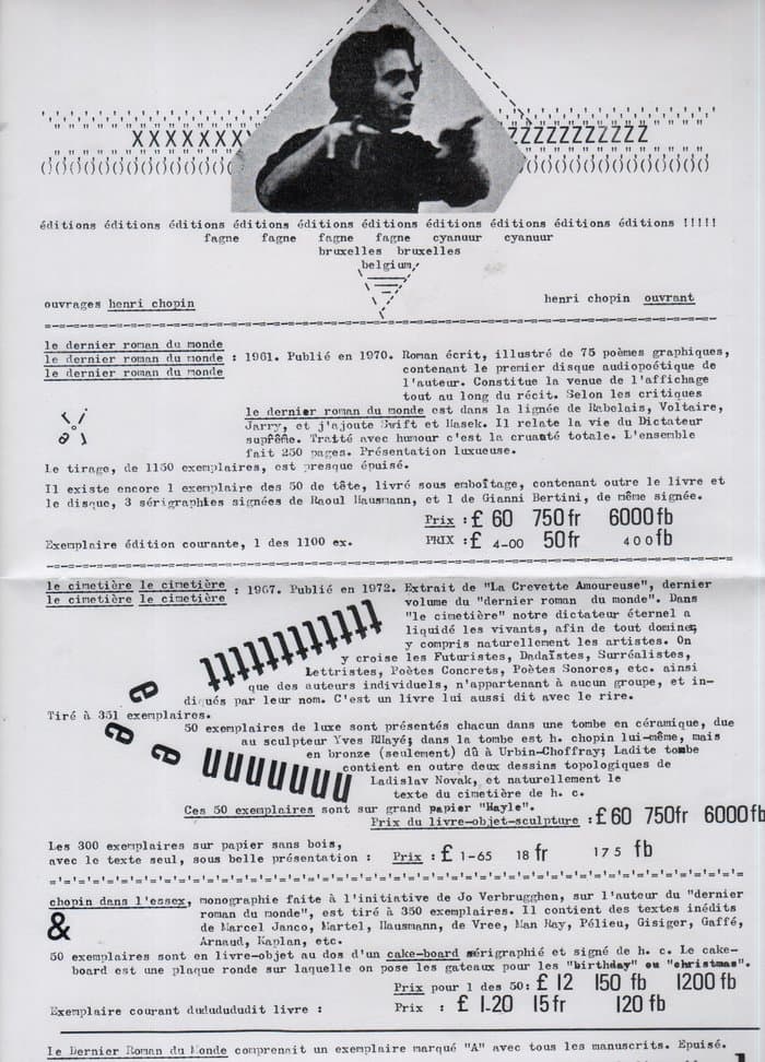 Promo-Sheet to Books for La Dernier Roman Du Monde / Le CInematier / Chopin Dans L'essex