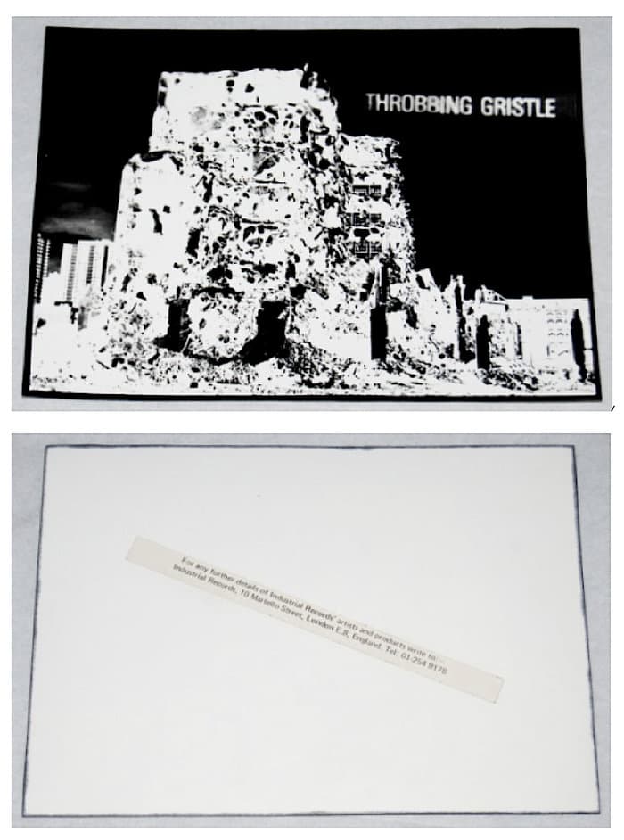 Black and white montage photograph, Industrial Records, circa 1977-78. 210 x 150 mm