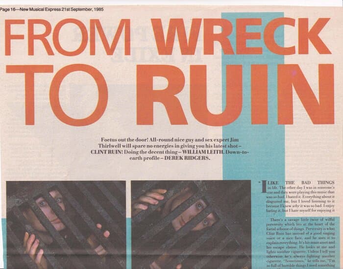 Jim Thirwell NME 21 September 1985 and Sounds 16 March 1985