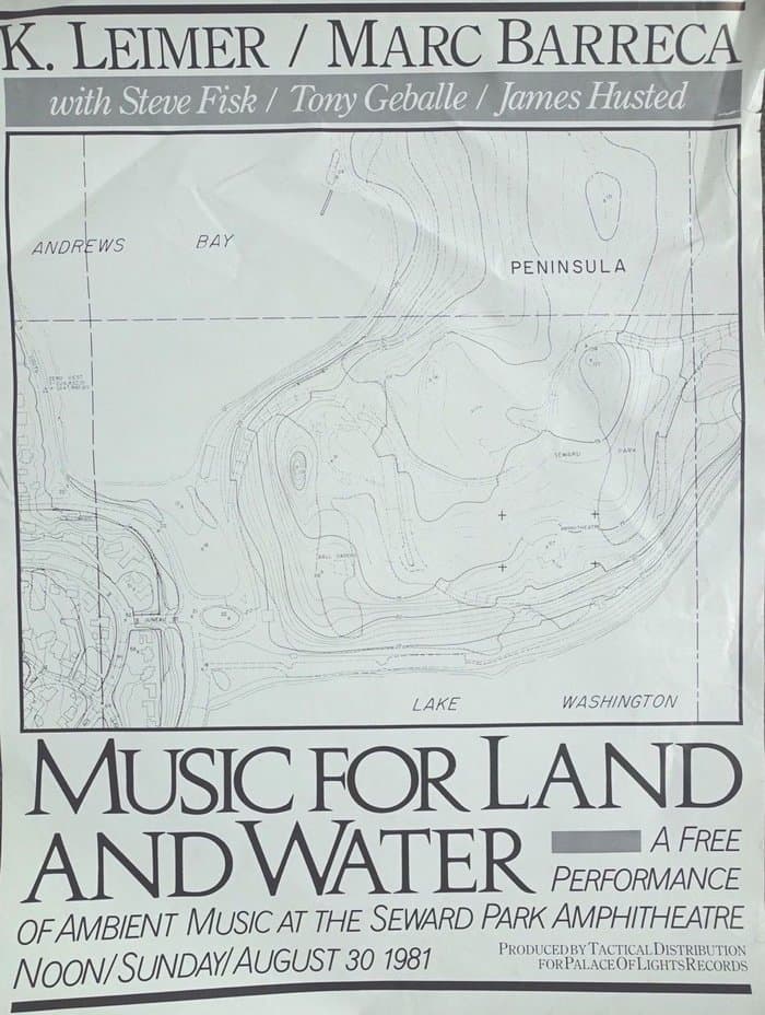 K Leimer, Marc Barreca, Steve Fisk, Tony Geballe, James Husted concert poster Seward Park Amphitheatre, Seattle/U.S.A, 30. August 1981