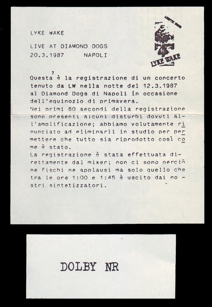 Live At Diamond Dogs 20.3.1987 Napoli