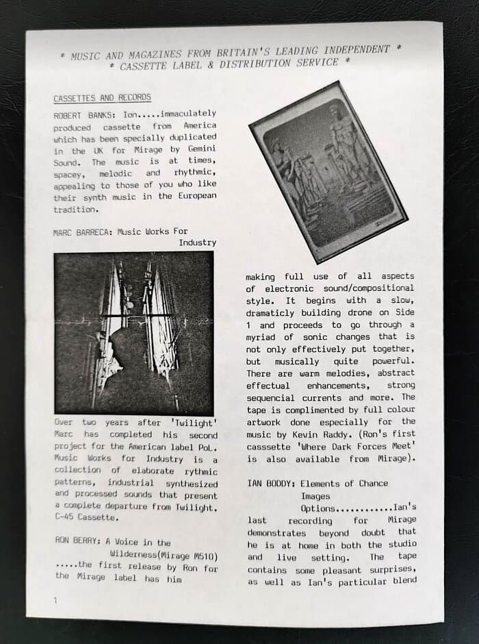 selected Mirage Distribution and Label Catalogues 1981-1985