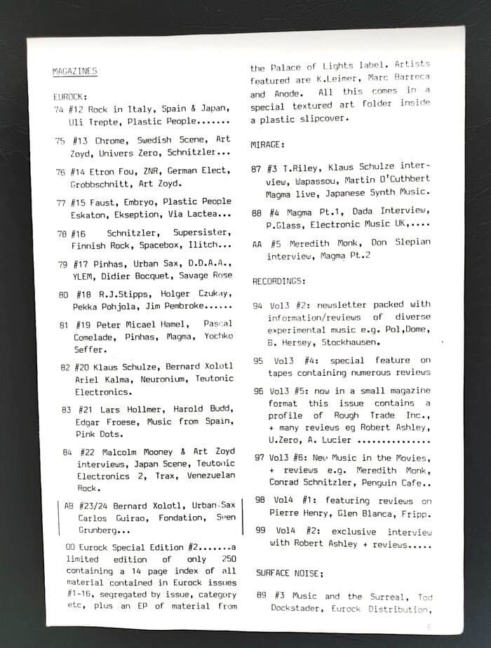 selected Mirage Distribution and Label Catalogues 1981-1985