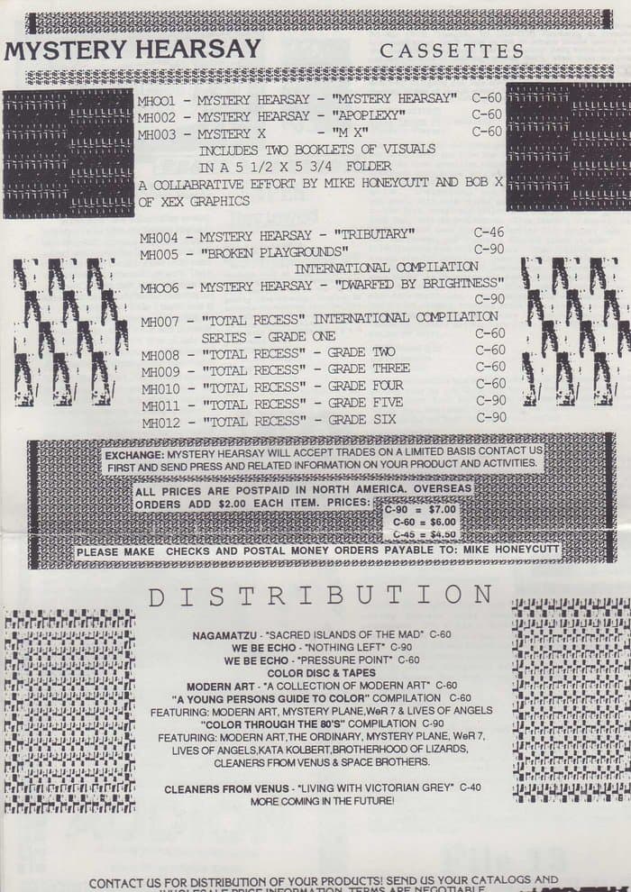 Mystery Hearsay Cassettes Distro Catalogue