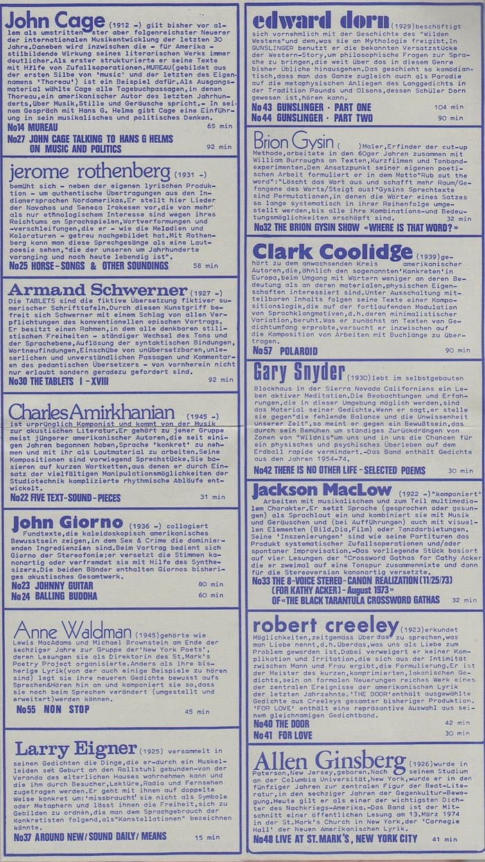 Edition S Press Tonband Verlag Akustische Poesie Katalog 78/79