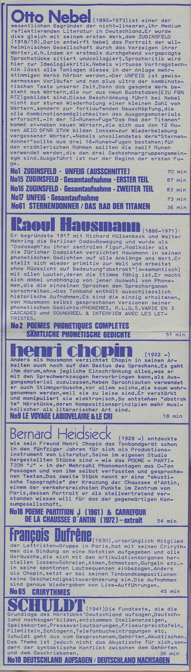 Edition S Press Tonband Verlag Akustische Poesie Katalog 78/79