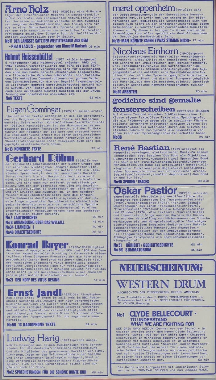Edition S Press Tonband Verlag Akustische Poesie Katalog 78/79