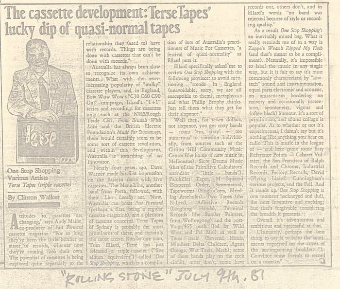 Terse Tapes one stop shopping in Rolling Stone 1981
