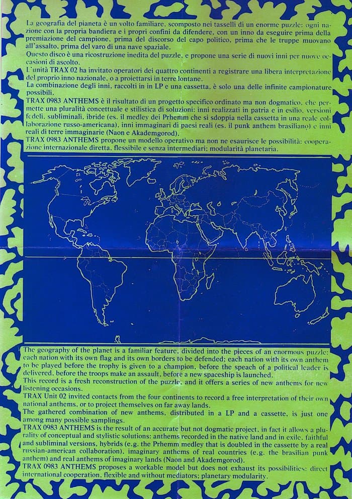 Infosheet and Postcard to Trax Compilation "ANTHEMS 2"