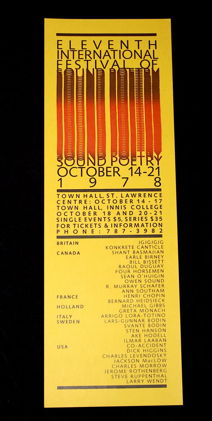 11th International Sound Poetry Festival Toronto, 14-21.1978