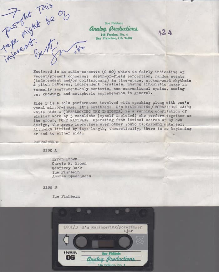 Sue Fishbein Analog Productions present